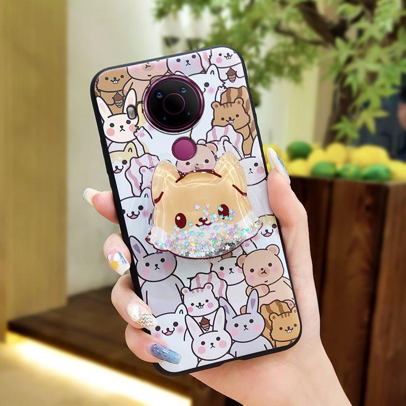 Quicksand Kickstand Phone Case For Nokia 5.4 Phone Lens Protection Cartoon Soft Case Dirt-resistant Durable Protective