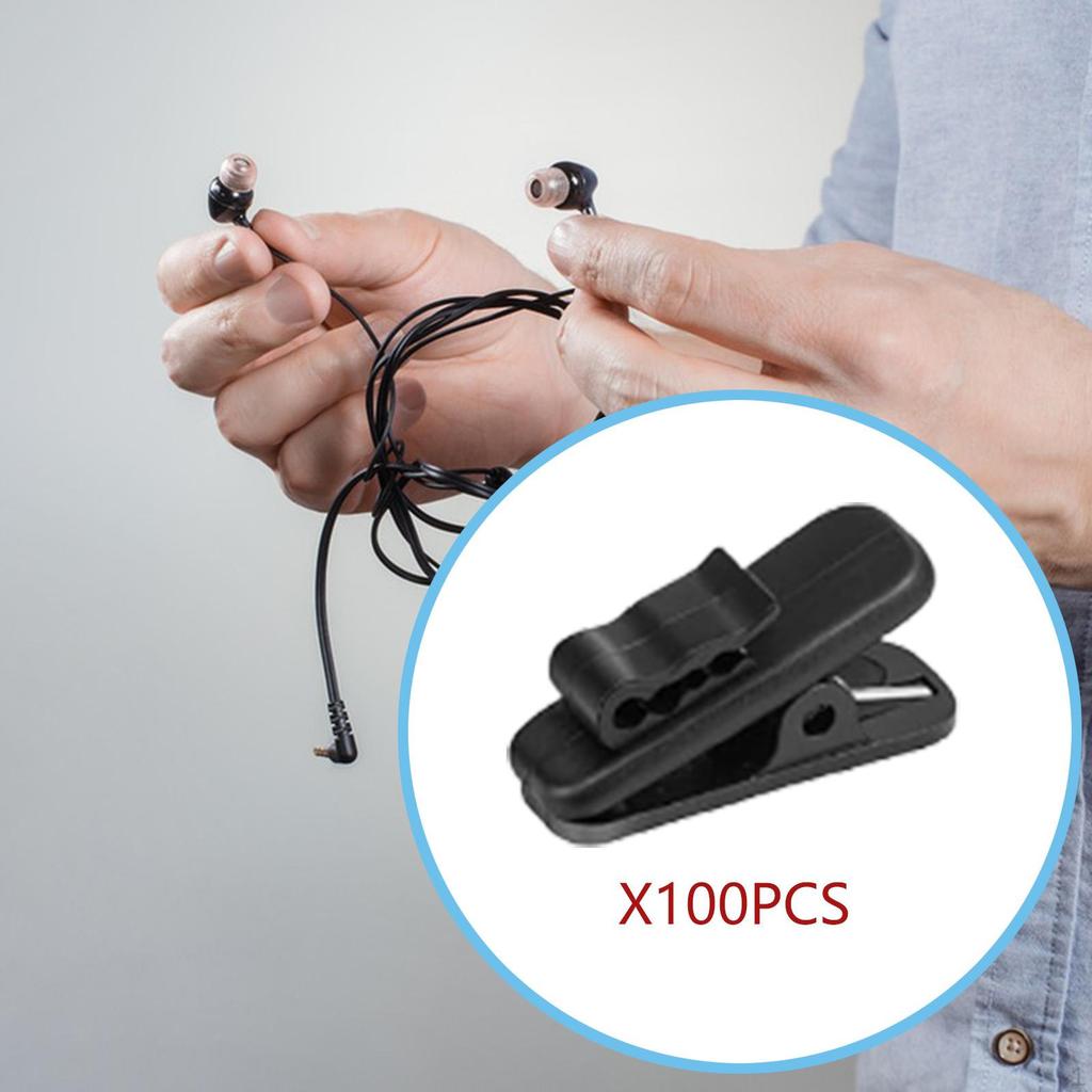100 Pieces Clips for Earphone Wire Headset Cord Clamps Degree Rotate Black Headphone Cable Holders