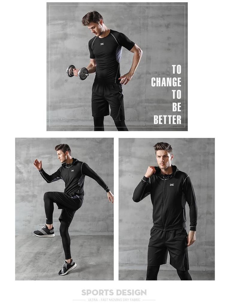 Men's Quick-Dry Five-Piece Fitness Set: Casual Sport Outfit with Running Training Tights