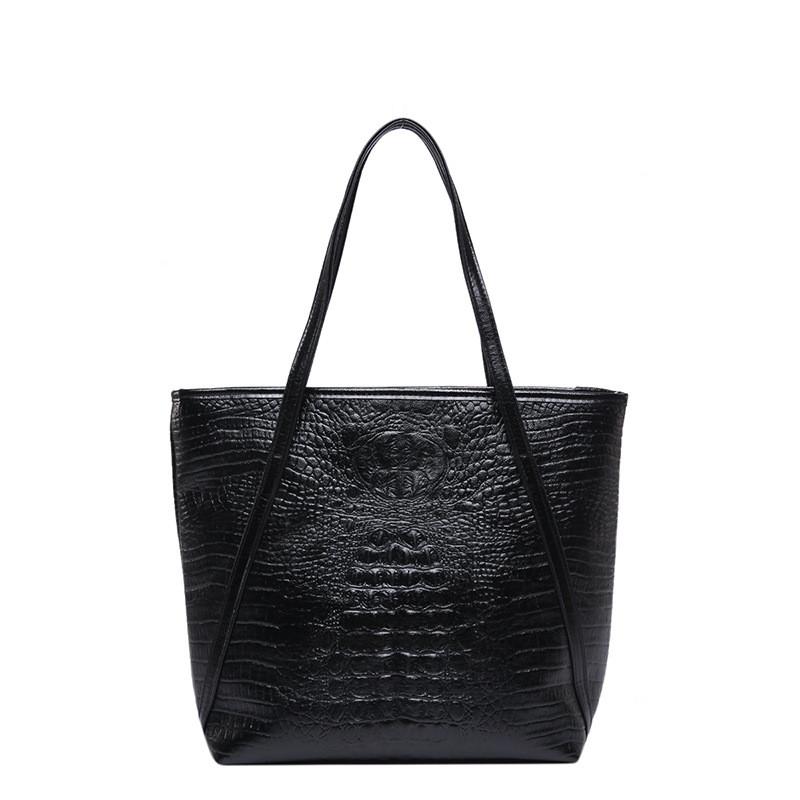 

Trendy Pu Crocodile Textured Tote Bag For Women With Spacious Design And Phone Pocket Black Variant Two