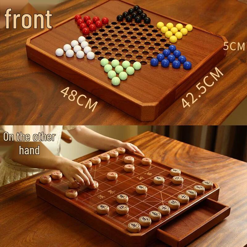 Wooden Chinese Checkers & Marbles 2-in-1 Game Set