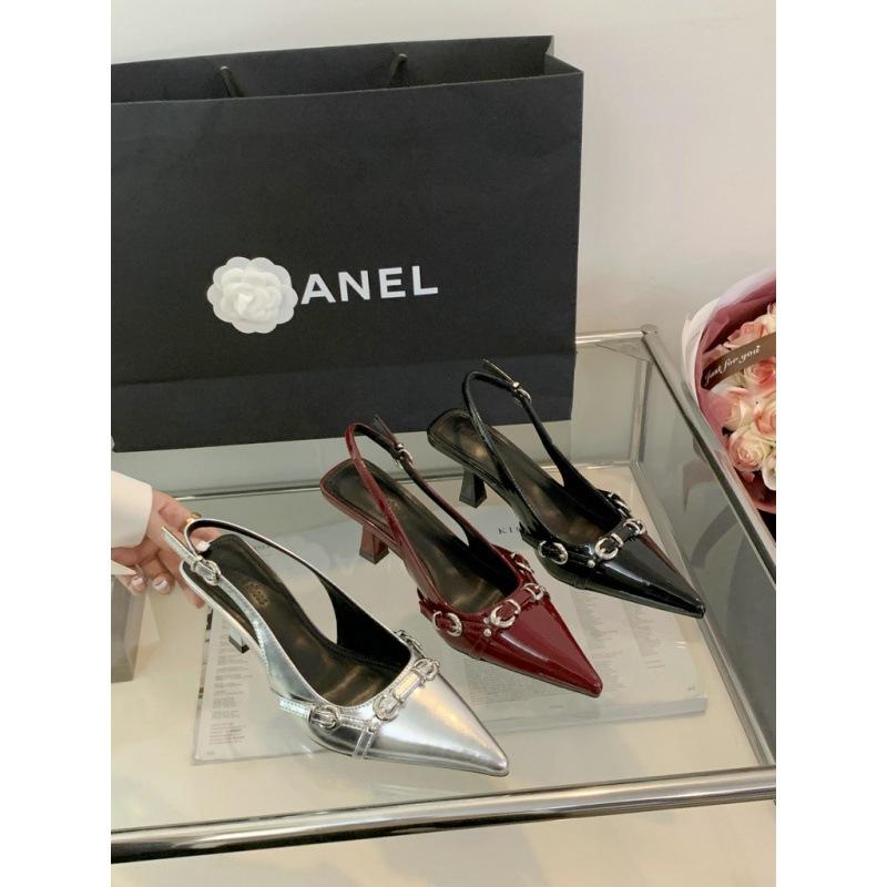 2025 spring and autumn new pointed high heels women's patent leather pointed one-word buckle sandals celebrity temperament single shoes