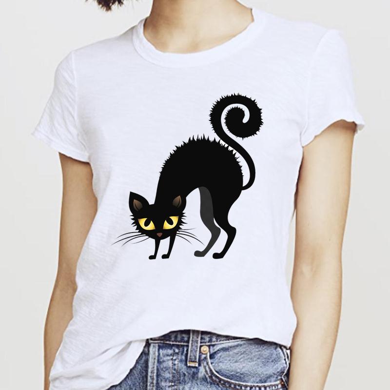 Women T-Shirts Cat Sweet New 2025 Fall Halloween Short Sleeve T-Shirt Female Harajuku Thanksgiving Graphic Oversized Tshirt Tops