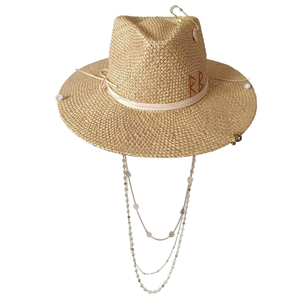 Beach Hat Punk Pearl Chain DIY Concave Crown Sun Hat New Korean Letter Hat Beach Hat Men's and Women's Punk Hat Candy Color Sun