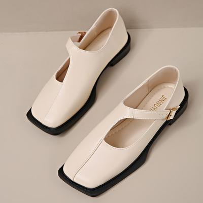 Fashion 2025 Retro Square Toe Flats Women's V-Open Shallow Loafers Comfy Slip On Shoes Ladies Office Dress Mocasines Femme Mary Janes