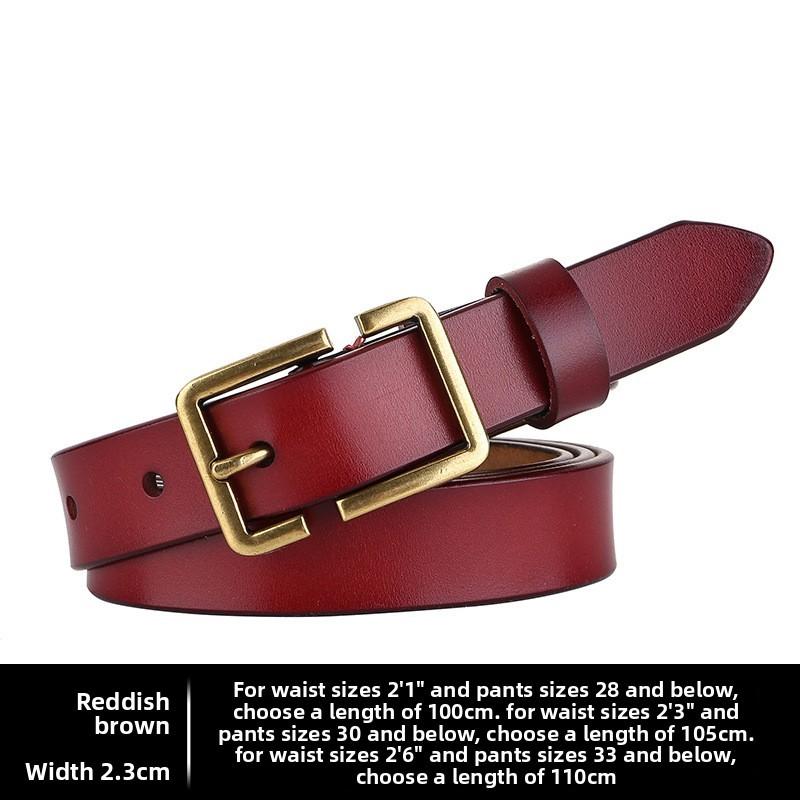 Womens Leather Belt With Stylish Square Pin Buckle For Daily Use Red Brown