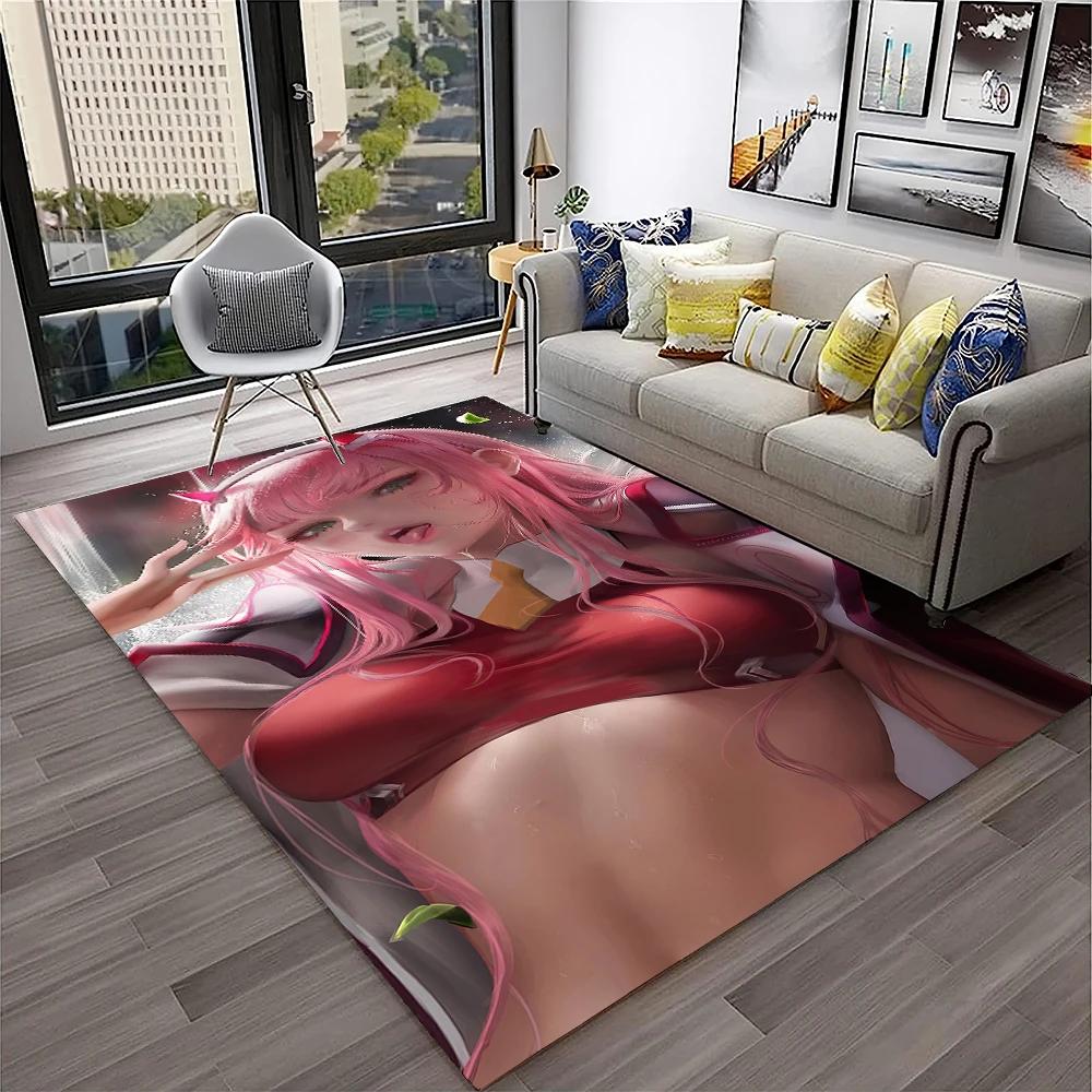 DARLING In The FRANXX Cartoon Zero Two Sexy Girl Carpet Rug for Home Living Room Bedroom Sofa Doormat Decor,Non-slip Floor Mat