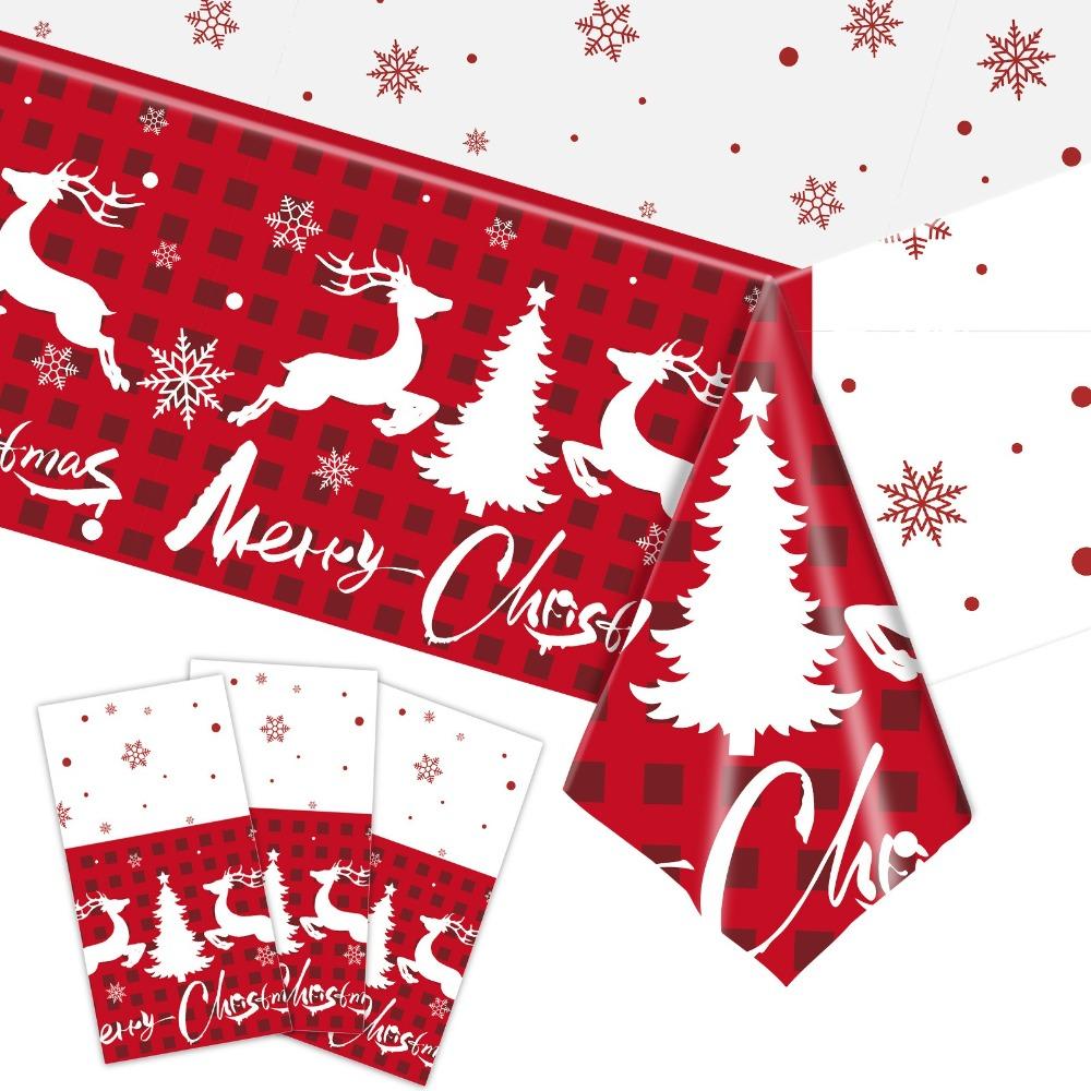 Plastic Christmas Tablecloth Bronzing Table Cover Natal Disposable Tablecloths  Home Decoration