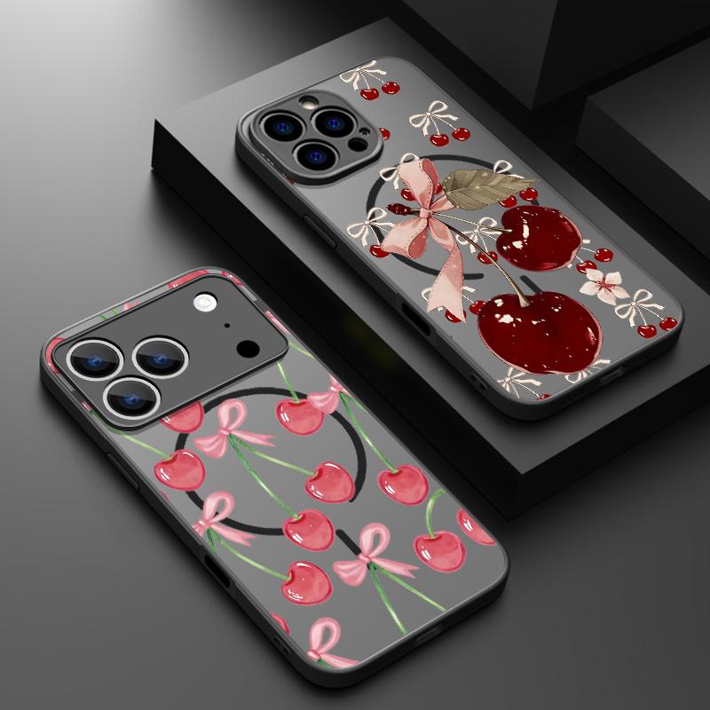 Cartoon Cherry Fruits Case For iPhone 17 Pro Max Case iPhone 16 15 14 13 Pro Max 17E Magnetic For Magsafe Thin Ring Hybrid TPU+PC Matte Cover
