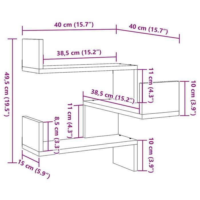 VidaXL Étagères d'angle murales 2 pcs chêne artisanal 40x40x49,5 cm, étagère murale, étagère suspendue, étagère murale 856609
