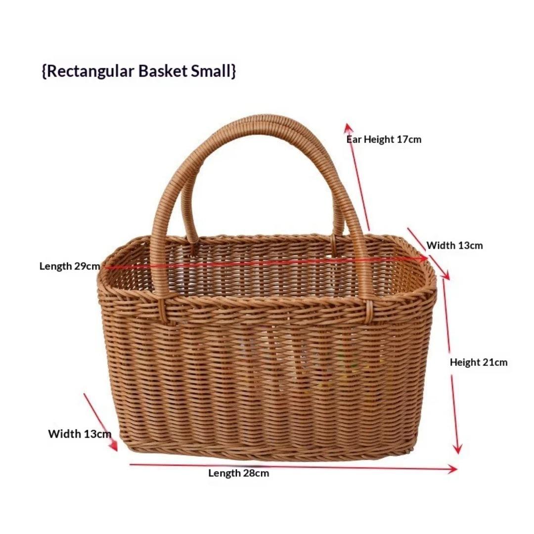 

Woven Rattan Basket with Handle Rectangular Storage Basket for Grocery Picnic Organizing Kitchen Bathroom Decorative Tote Basket S коричневый