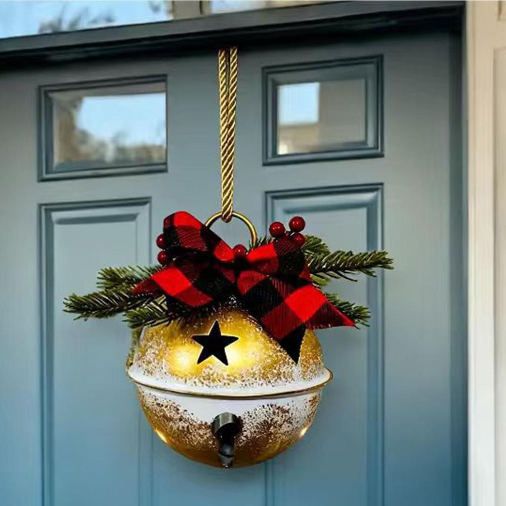 Christmas Gold Bell Ornament Metal Christmas Tree Large Jingle Bell Classic Hangable Pendant For Window Staircase Wall