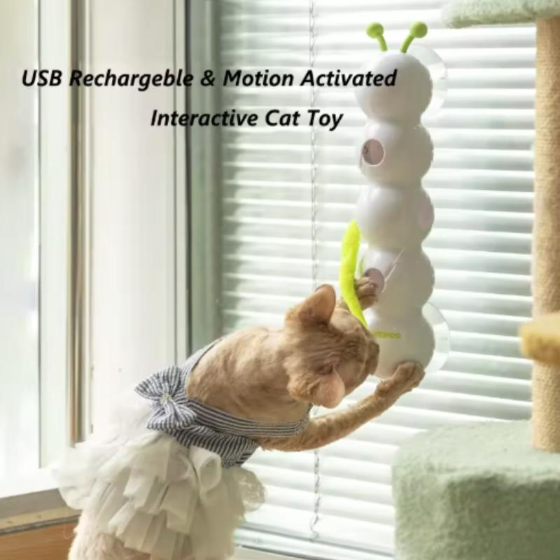 Giocattolo Interattivo Automatico con Piume per Gatti Alimentato da USB Soffice Teaser Design Whack-a-Mole Ventosa Intrattenimento per Gatti da Intern