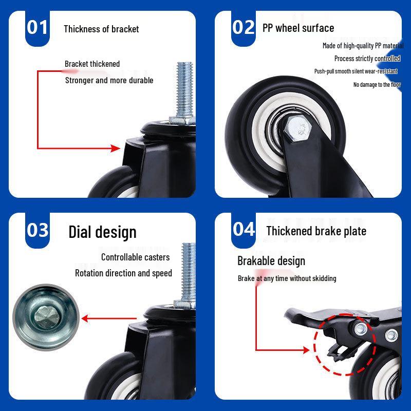 Gold Diamond Silent PVC Furniture Casters with 1.5/2 Inch Threaded Stem