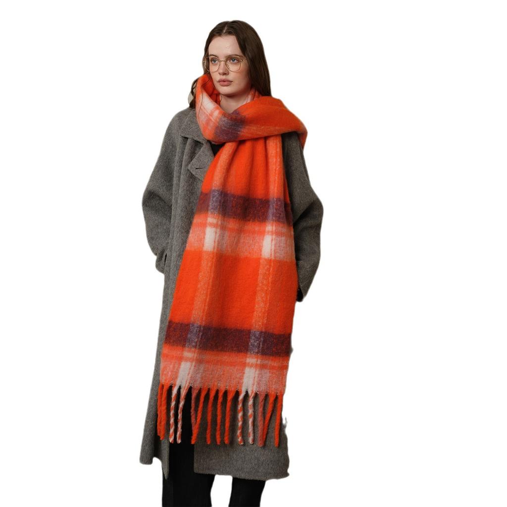 Autumn and winter imitation cashmere plaid scarf women's soft enlarged thick scarf shawl