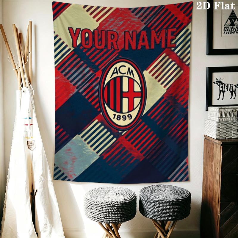 Custom Name Ac Milan Wall Tapestry Aesthetic Wall Hanging Printed Fabric Blanket Decorative Tapestries for Bedroom Living Room Home Decor