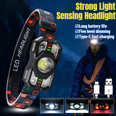 Lampa czołowa z czujnikiem ruchu, ładowalna, przenośna indukcyjna lampa czołowa LED, wodoodporna, latarka czołowa na kemping, wędkarstwo