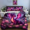 Purple Dragon In Moonlit Flowers Print Bedding Set 1 Duvet Cover 2 Pillowcases For Adult And Children Luxury Gift Full Size