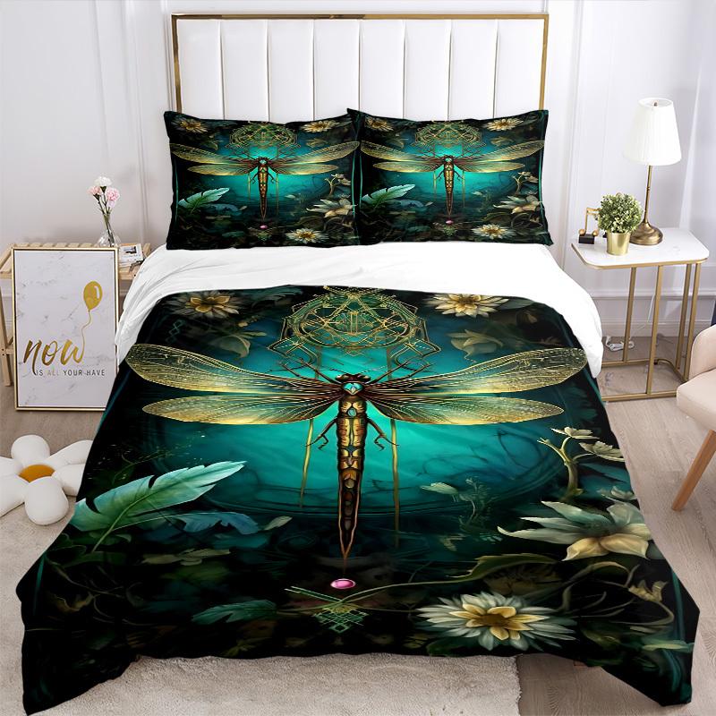 3pcs Dragonfly Art Duvet Cover Set -Includes 1 Duvet Cover and 2 Pillowcases, No Quilt Core, All-Season Home Decor  Yy251111107