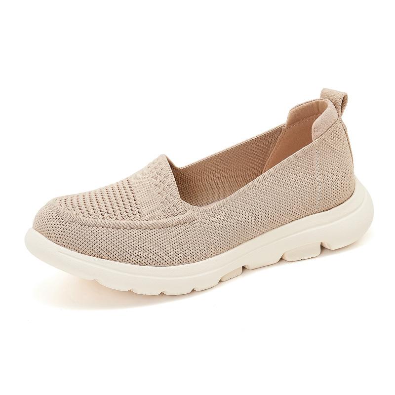 Simple Hollow Leather Single Shoes Light Mattress Anti-Slip Round Toe Flying Woven Breathable Mother Single Shoes For Women