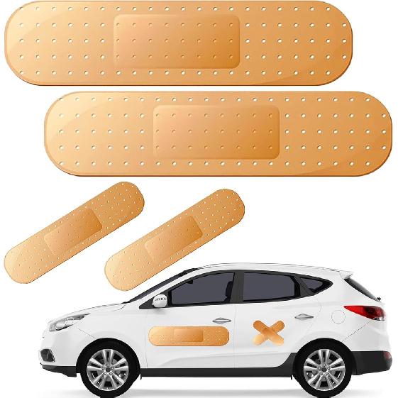 4Pcs Giant Band Aid Car Sticker Funny Bumper Stickers To Cover Crack, Damage, Scratch And Dent(Yellow, 2 Small And 2 Large), Big Bandage Car Decal
