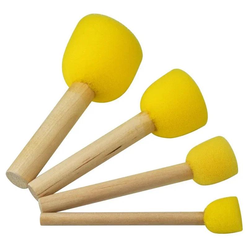 Round Sponges Brush Sponge Paint Brushes Wooden Handle Children Drawing Sponge Rod Brushes Pottery Clay Sculpture Modeling Tool