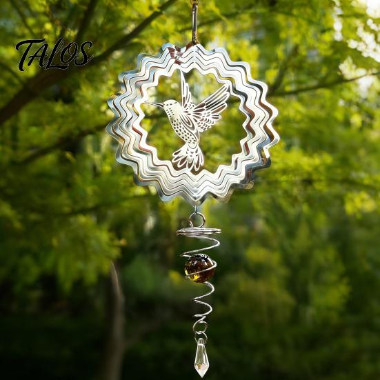 Talos Reflective Flower Wind Spinners, Outdoor Garden Decor, Sparkly Spinner with Bird Pendant, Metal Chimes Gifts for Patio Balcony Yard