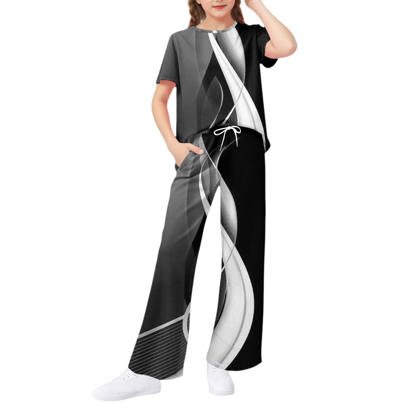 

Girls 2-Piece Set - Short Sleeve Tee & Wide Leg Pants 130 чорний