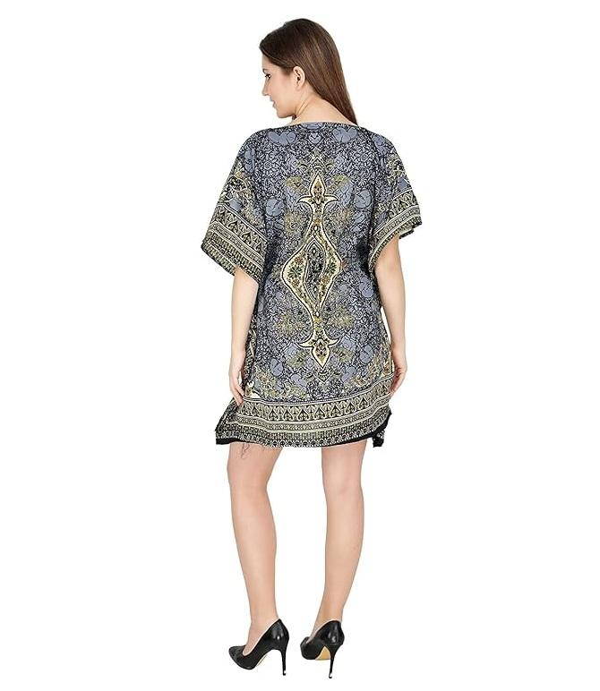 TreegoArt Fashion Women's Polyester Short Kaftan Caftan Printed Adjustable Boho Dress Nightwear Maxi Gown