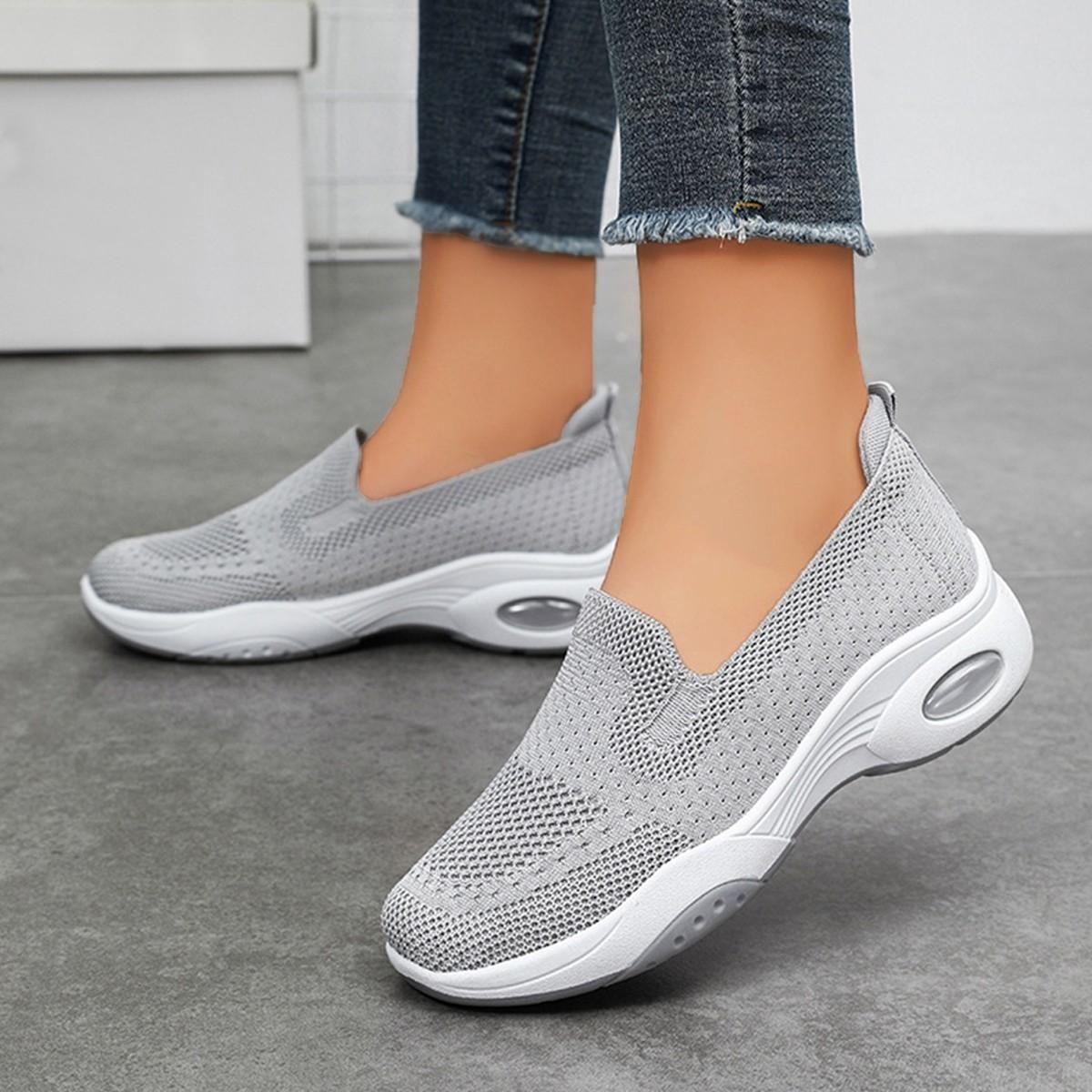 

Flying weaving one pedal spring and autumn flat bottom breathable light light mouth comfortable casual shoes women 36 сірий колір