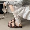 Summer Beach Slippers for Woman Casual Outdoor Black Buckled Strap Female Flat Shoes Soft PU Leather Chic Ladies Slides