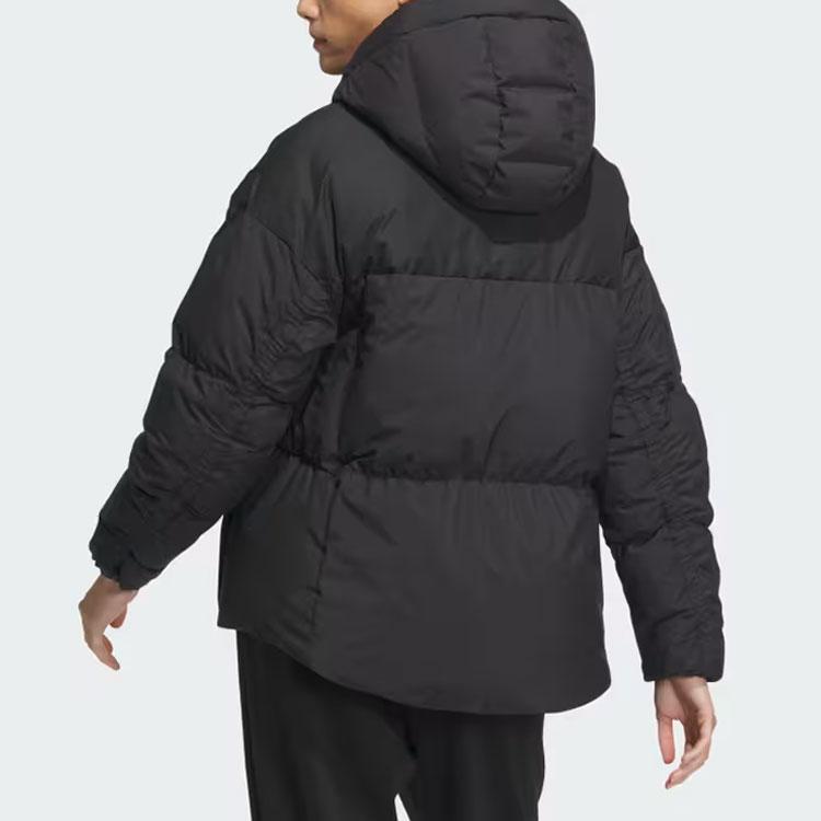 Adidas Goose Down Midweight Puffer Jacket 800 Fill Solid Color Logo Long Sleeve Hooded Down Jacket Women Jacket Black IS0334