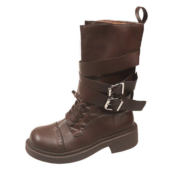 2025 new leather retro old locomotive boots versatile retro medium tube Martin boots women's short boots British style