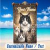Cat Theme Beach Towel Personalized Custom Name & Text Soft Quick Dry Beach Towel for Swimming Travel