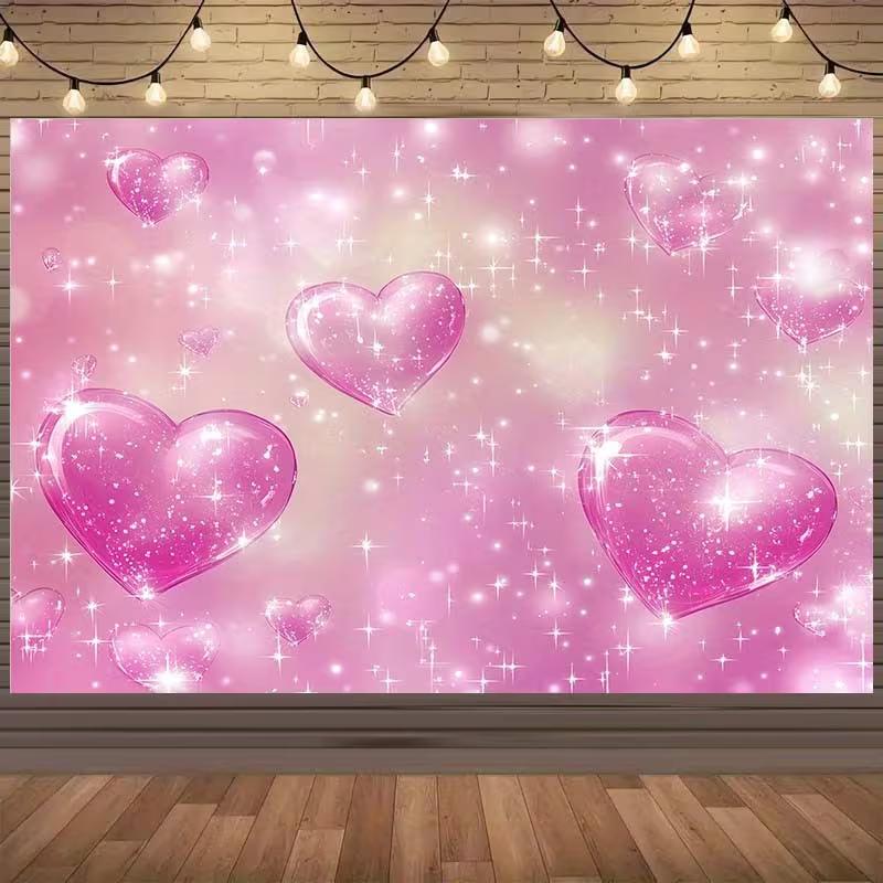 2D Pink Sparkly Heart Backdrop 2D Valentine s Day Party Banner 47.2x31.5inch/120*80cm