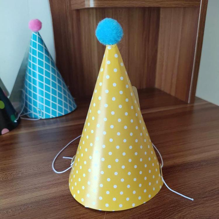 Children'S Birthday Hat Polka Dot Plaid Pompom Party Hat Baby Birthday Party Decoration Birthday Hat