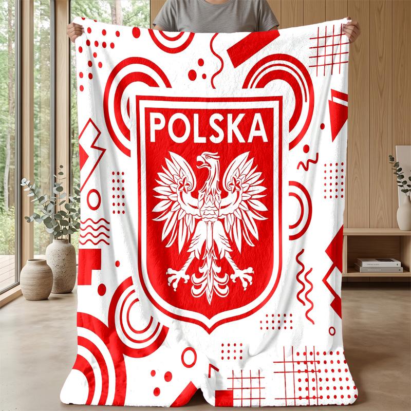 Poland Football Printed Flannel Blanket Skin Friendly Warm Decorative Throw for Indoor Couch Bed Daily Use