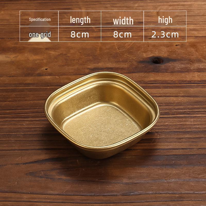 Retro Gold Stainless Steel Tableware Set: Rectangular Plate, Seasoning Dish, Bowl, Water Cup, Chopsticks, Spoon.