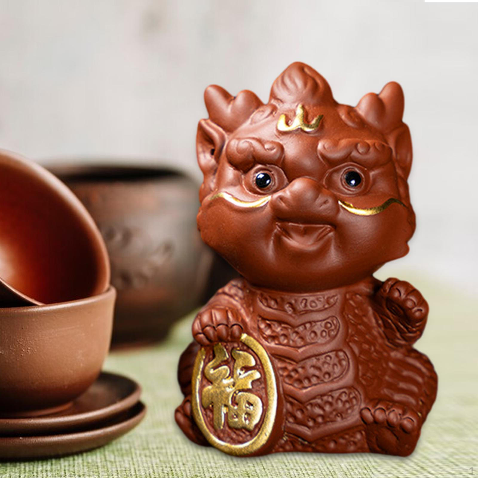 

Chinese Dragon Tea Pet Miniature Statue Fengshui Sculpture Spring Festival Decoration for Lovers Styled B
