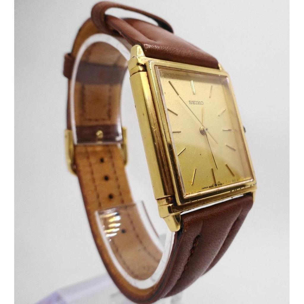 Used Rare Working SEIKO Rectangular 9021-5300 Tank Watch Y272 Seiko Gold Color Quartz