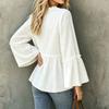 Top Blusa Casual da Donna a Manica a Campana Scollo a V con Volant