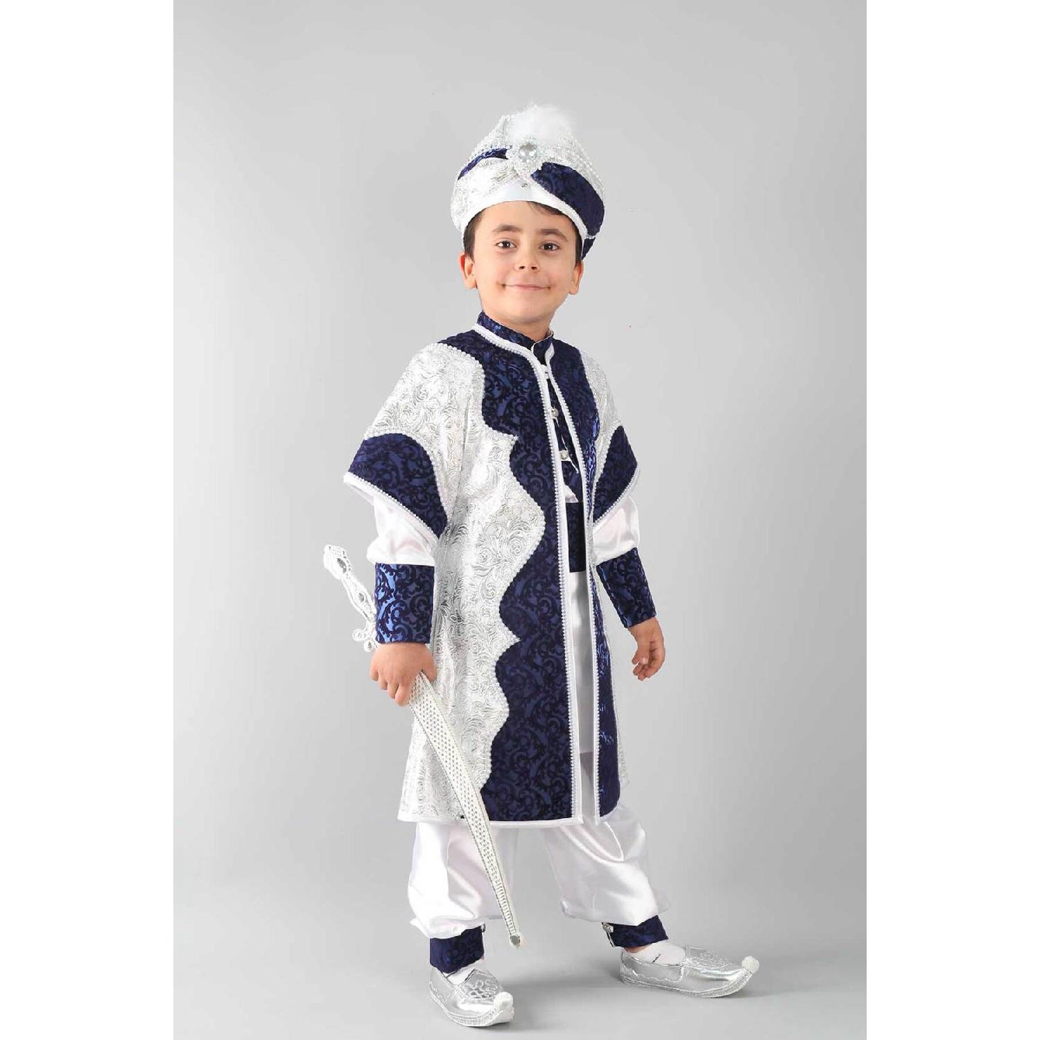 

Белый темно-синий кафтан с узором, комплект для обрезания 4 YAŞ