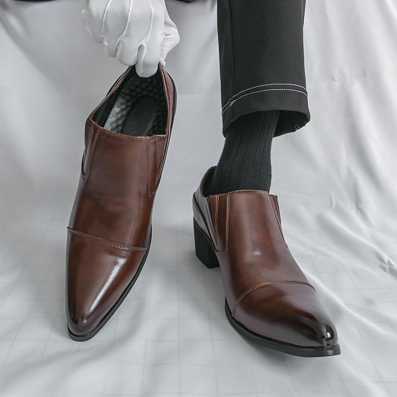 New fashionable pointed-toe high-heeled leather shoes for men breathable casual and trendy business formal shoes
