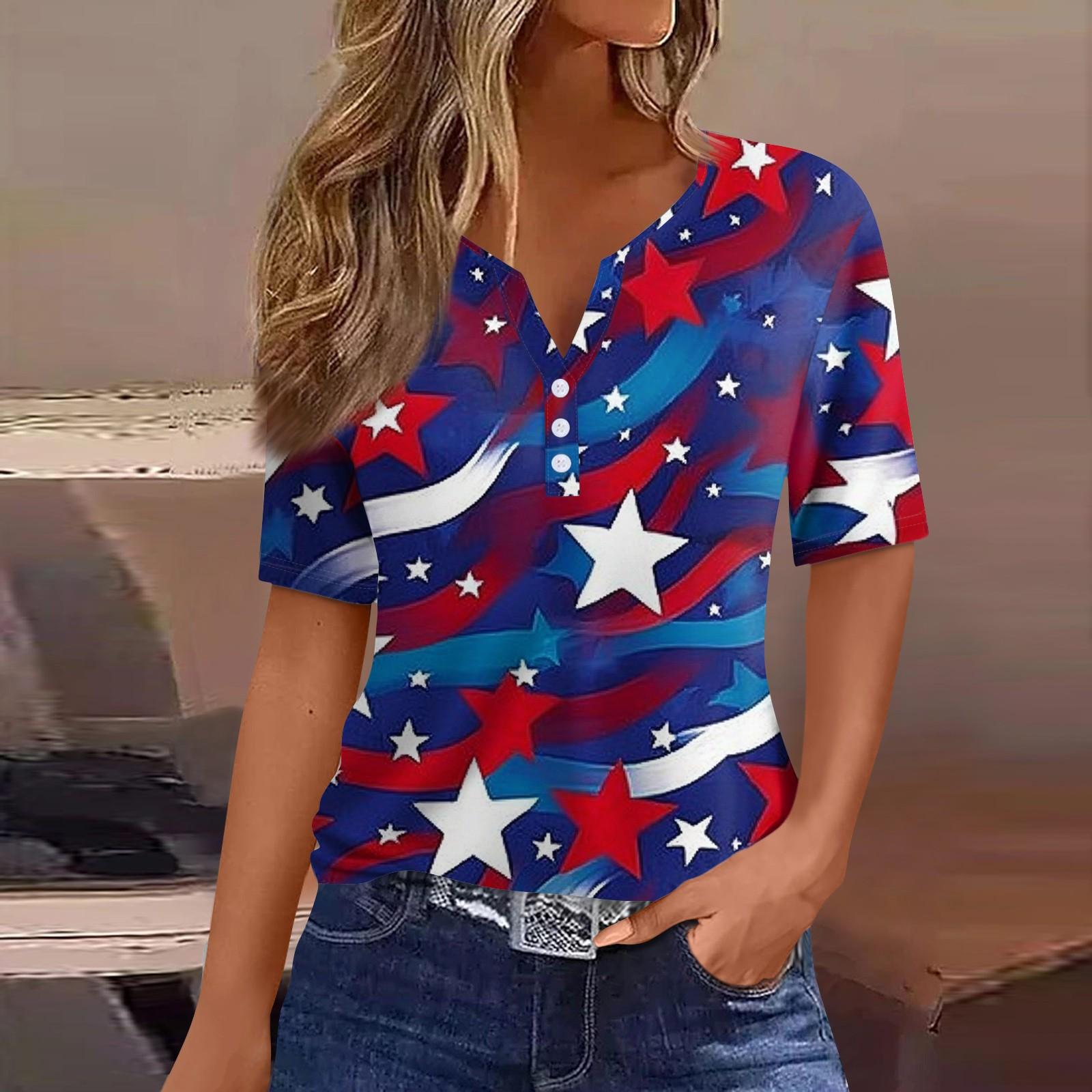 

Жен. Футболка С принтом Пуговицы С короткими рукавами Повседневные Выходные Мода Классический V-образный вырез Обычный Верх XXL синий