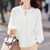 Women Casual Round Neck Solid Color Long Sleeve Blouse