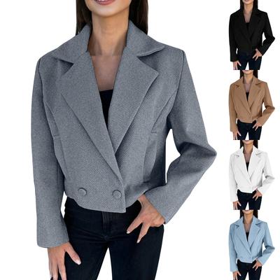 Women's Fashion Casual Long-Sleeved  Suit Collar Woolen Coat Jacket