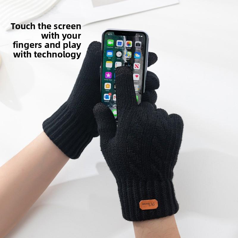 Touch Screen Knitted Gloves Autumn and Winter Men's Cycling Driving Piled Thickened Student Cold-proof Warm Gloves