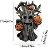 Halloween Pumpkin Tree Decor,Lighted Resin Halloween Figurine with Ghost Face Pumpkins, Haunted Miniature Tree for Indoor Table Decorations