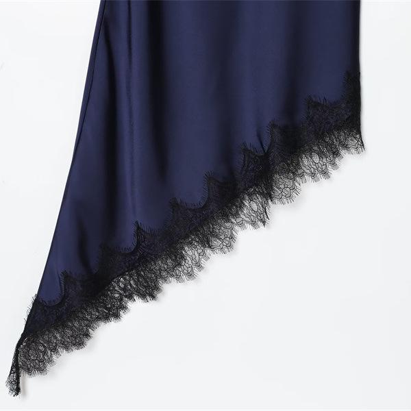 2025 Asymmetrical Lace Slip Dress: European & American Silk Satin Fashion