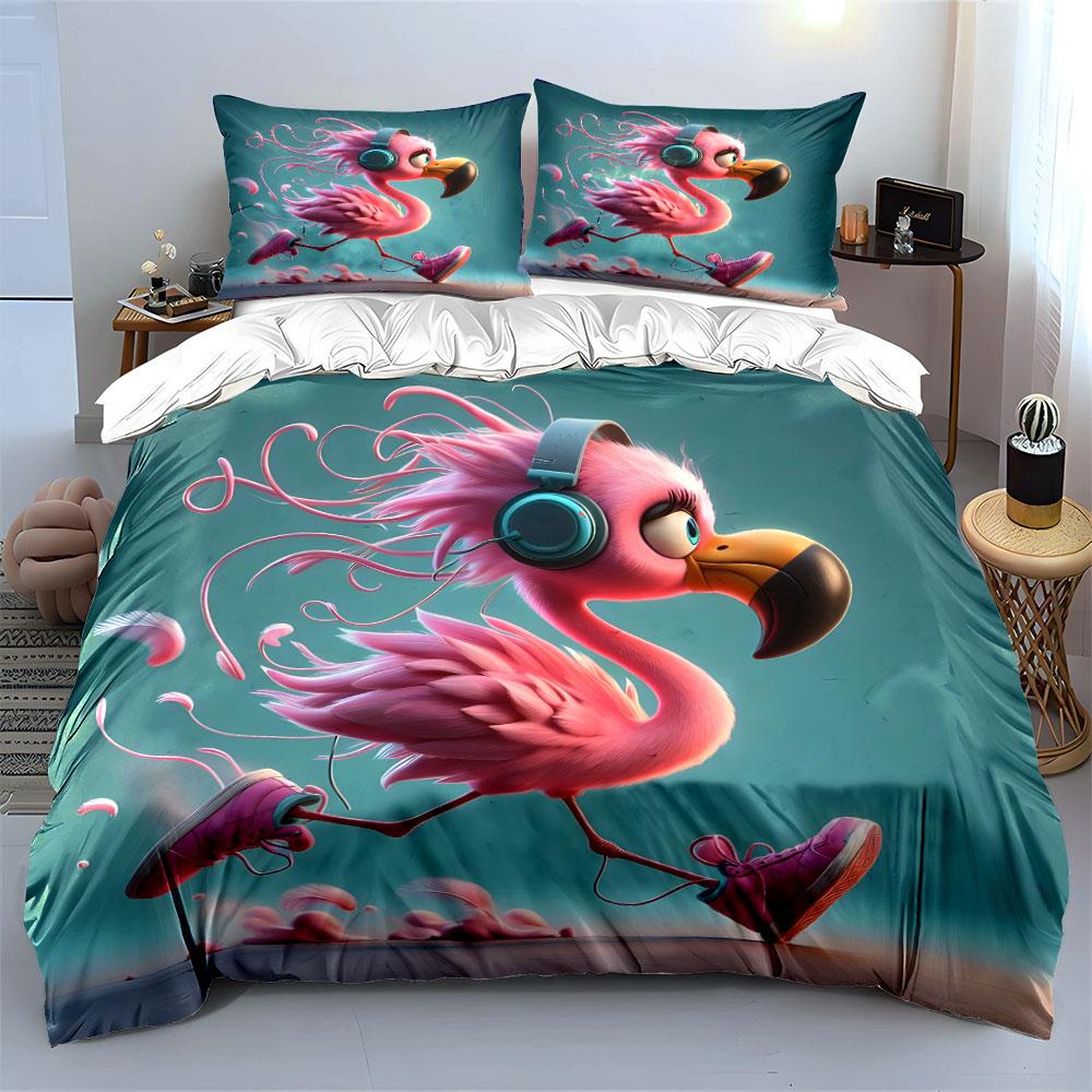 Pink Flamingo Sport Set Soft Comfortable Duvet Cover Bedding Set Included 1*Duvet Cover & 2*Pillowcases, Gift